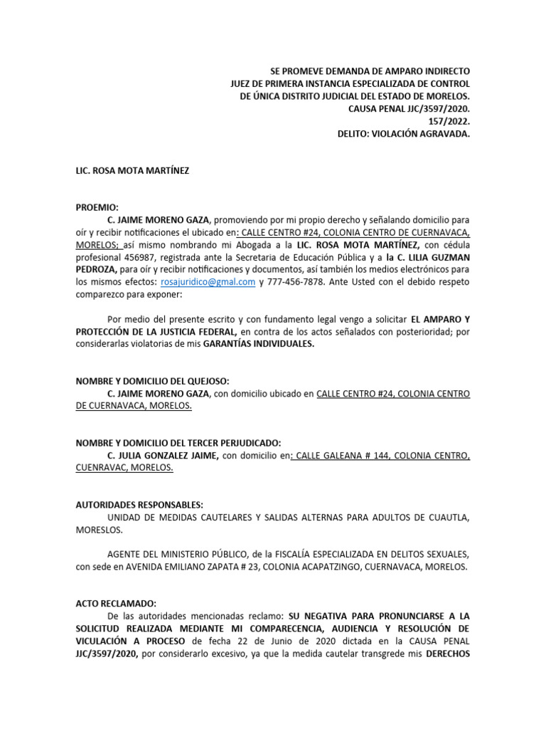 Demanda de Amparo Indirecto en Morelos | PDF | Mandato | Ley Pública
