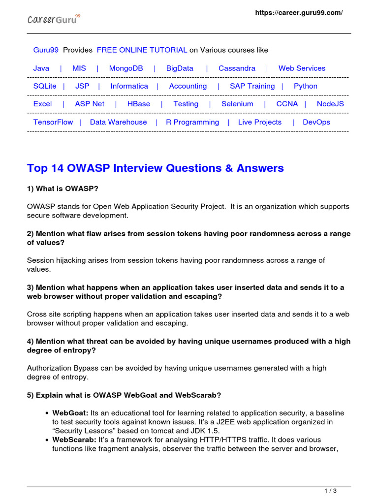 OWASP Top 10 Interview Insights | PDF | Security | Computer Security