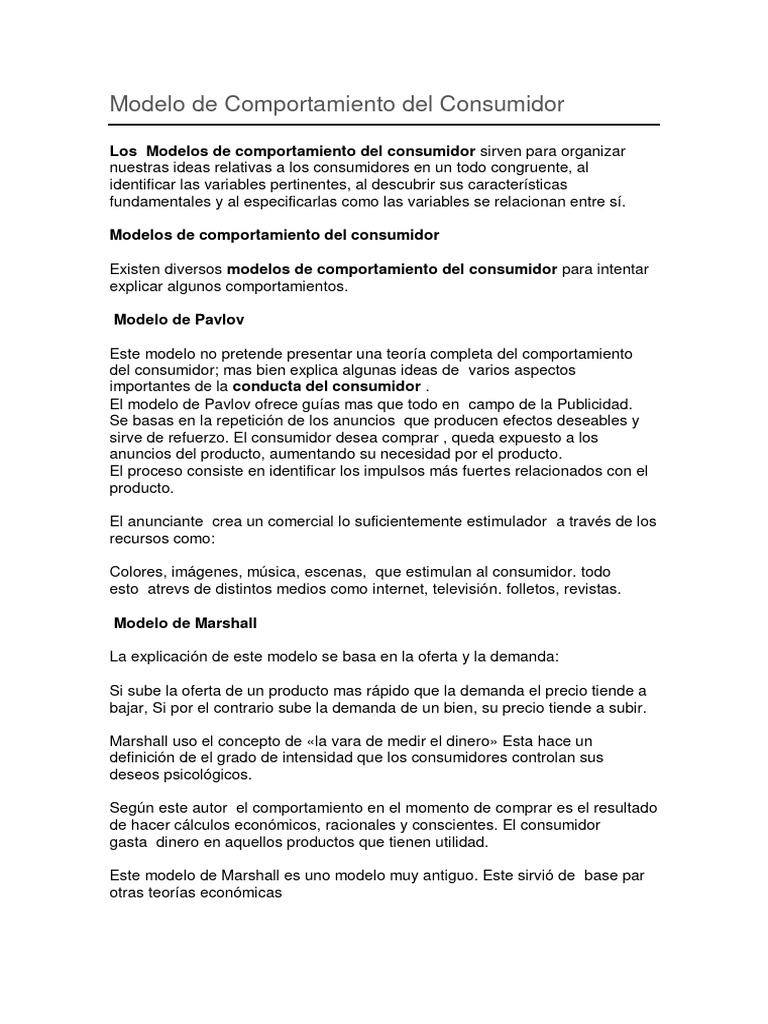 Modelos de Comportamiento del Consumidor | PDF | Comportamiento | Los ...
