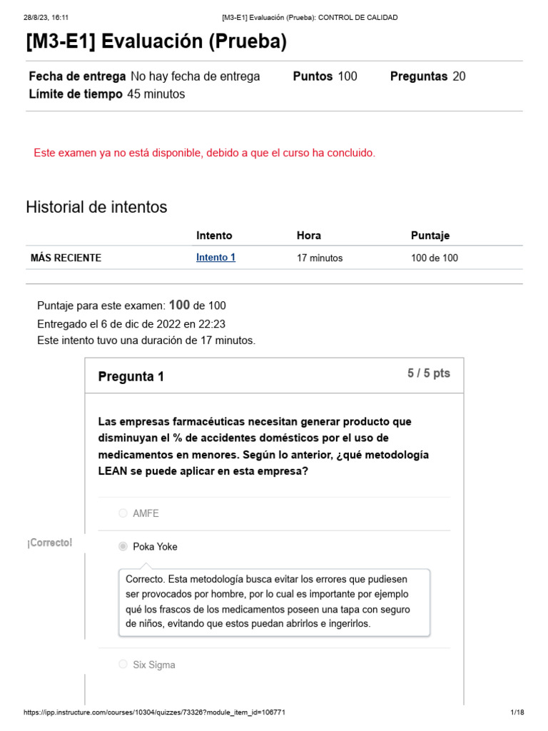 M3 E1 Evaluaci N Prueba CONTROL DE CALIDAD PDF | PDF | Lean ...
