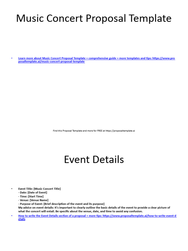 Music Concert Proposal Template Free PDF Marketing Business