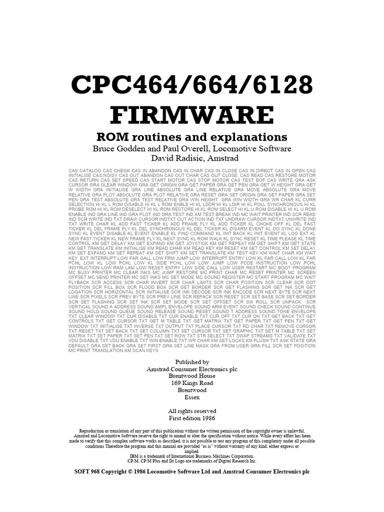 SOFT968 - The Amstrad 6128 Firmware Manual | PDF | Read Only Memory ...
