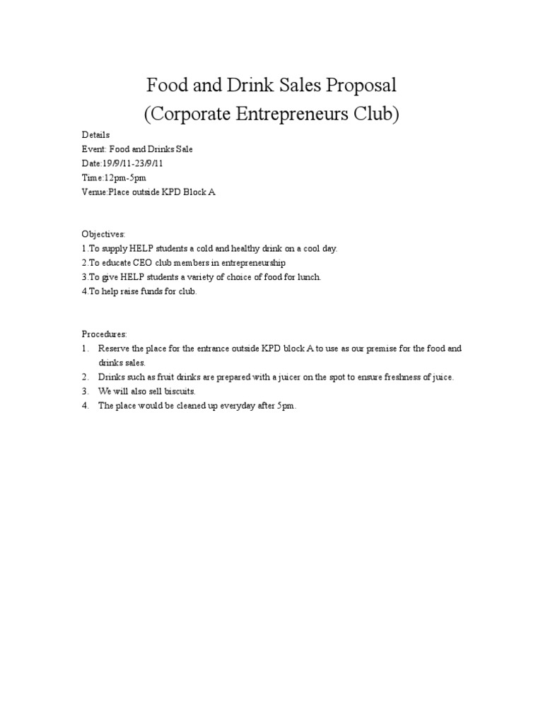 Food and Drink Sales Proposal PDF
