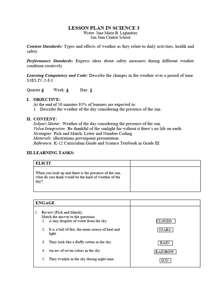 Lesson Plan in Science 3.1 - Revised | PDF | Sky | Weather