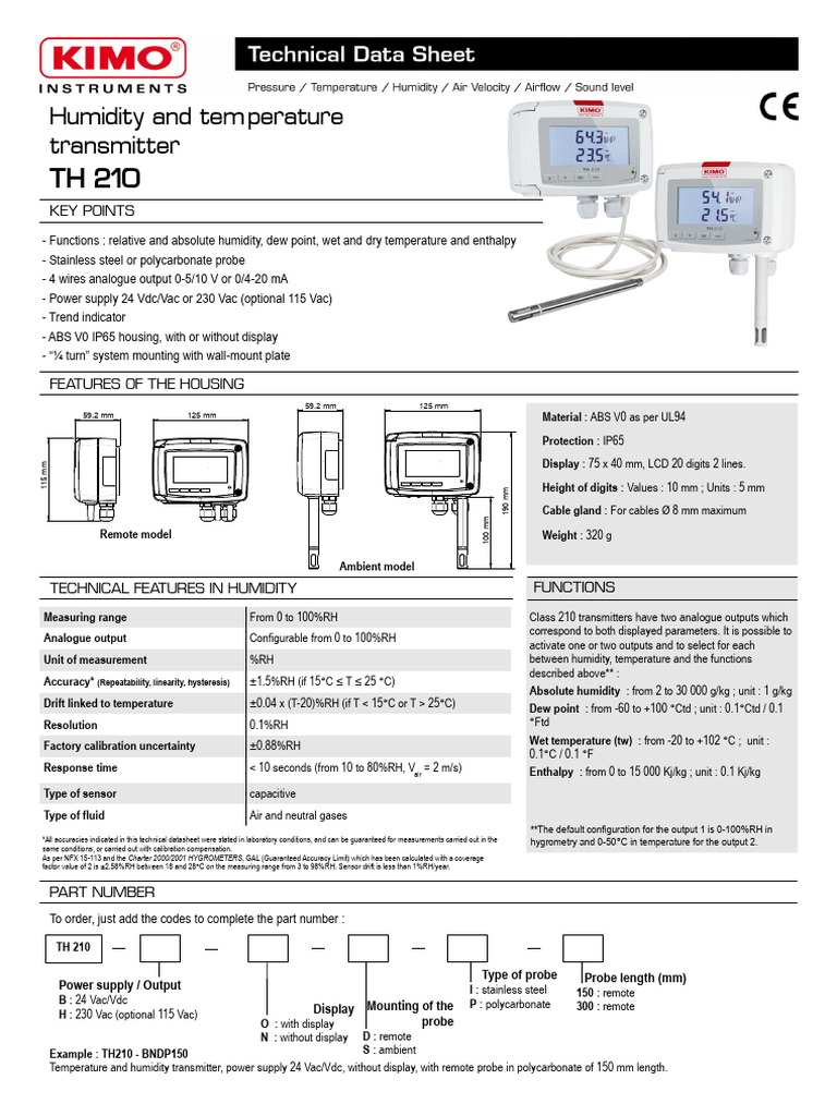 Humidity and Temperature Transmitter TH210 | PDF | Humidity | Applied ...