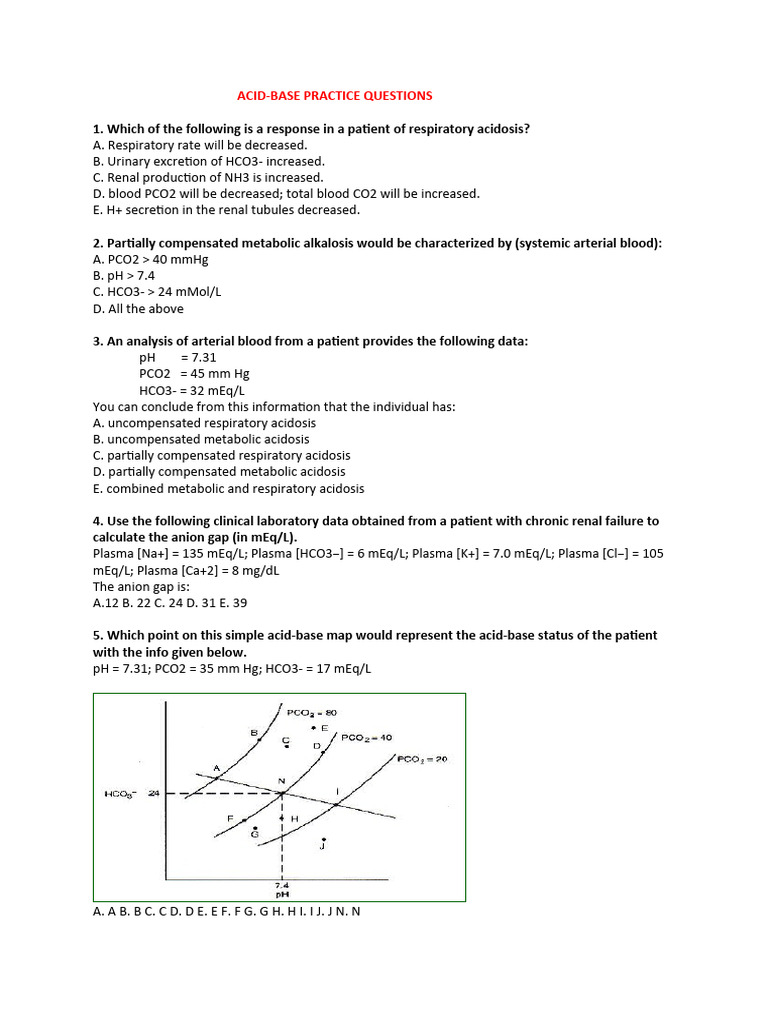 Acid-Base Imbalance Practice Questions | PDF | Intensive Care Medicine ...