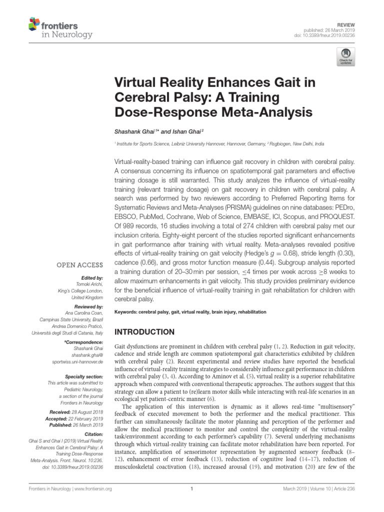 8 Virtual Reality Enhances Gait in Cerebral Palsy A Training Dose ...