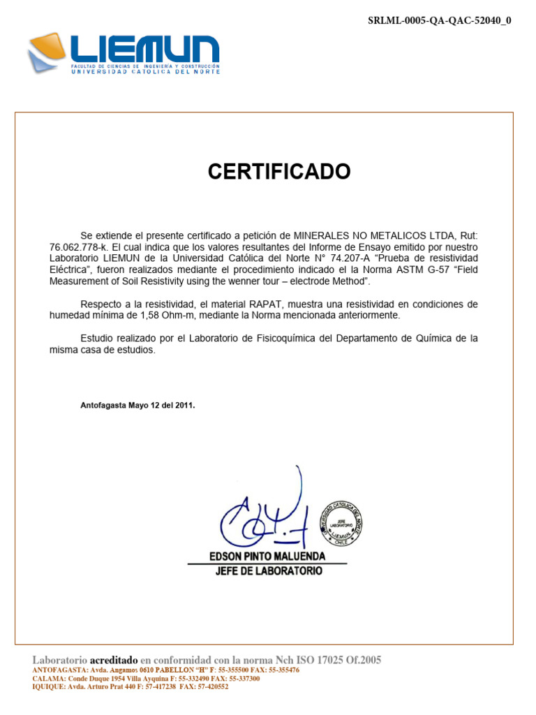 SRLML 0005 Qa Qac 52040 - 0 | PDF | Resistencia Eléctrica y ...