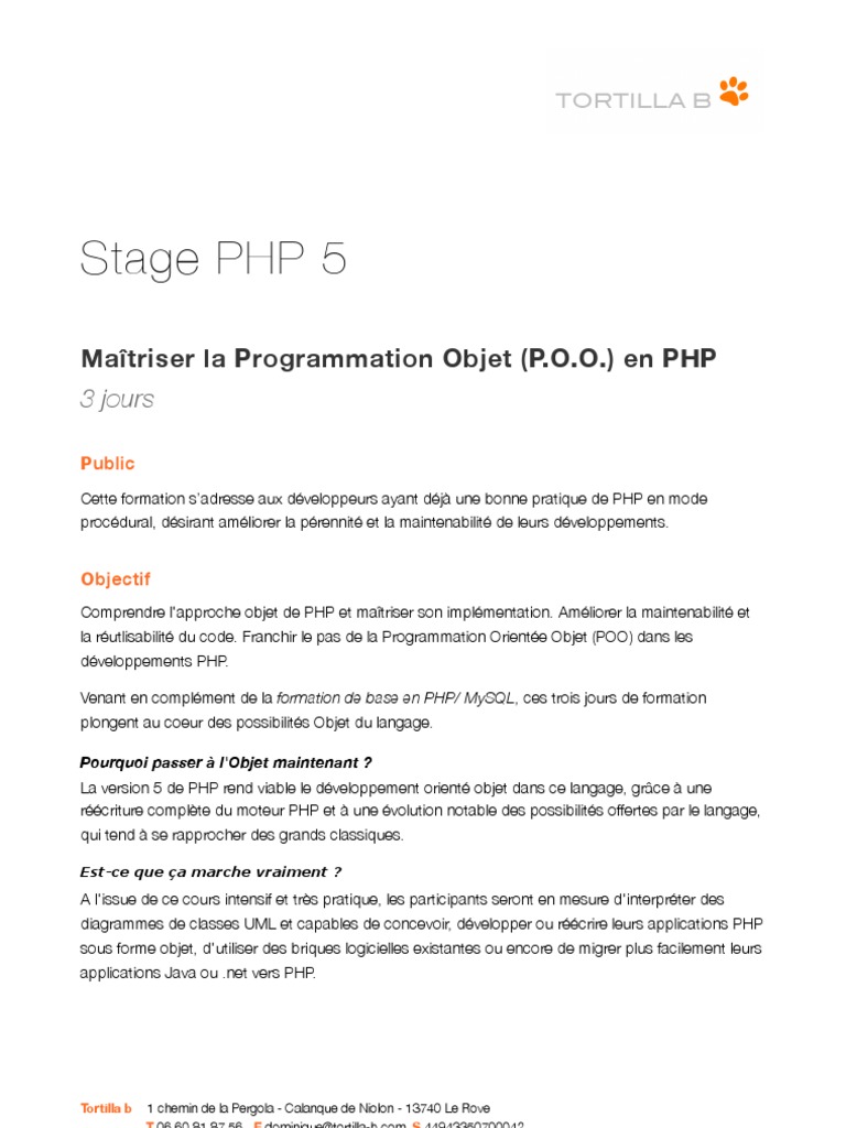 Formation POO en PHP 5 : 3 Jours | PDF | PHP | Programmation orientée objet