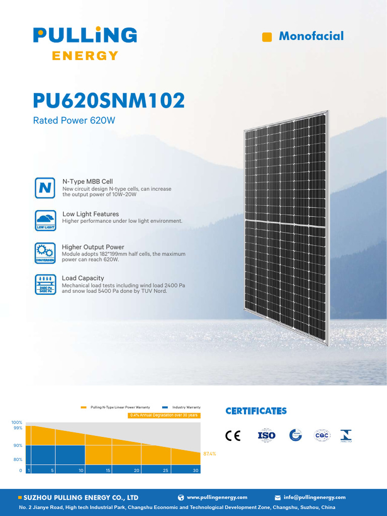 (PULLING ENERGY) Datasheet - PU (620W) SNM102 (N-Type) | PDF | Physical ...