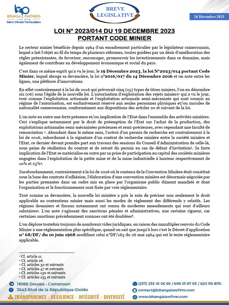 Nouveau Code Minier Cameroun 2023 | PDF | Justice | Crime et violence