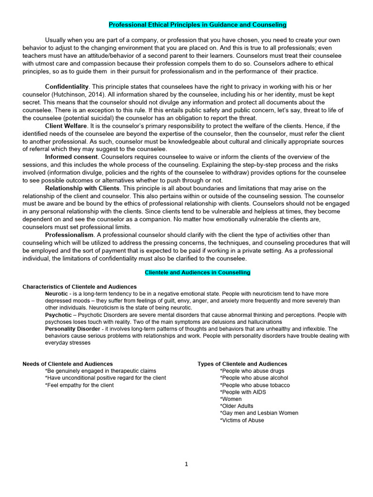 Professional Ethical Principles in Guidance and Counseling-2 | PDF ...