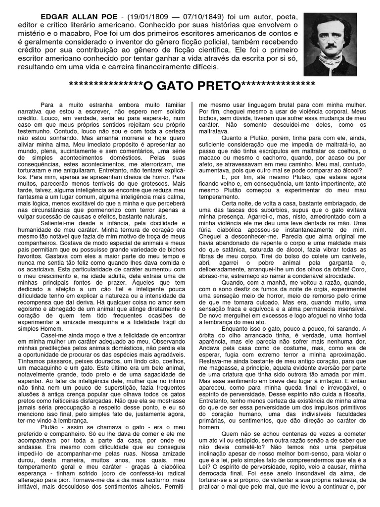 O Gato Preto | PDF | Gatos | Edgar Allan Poe