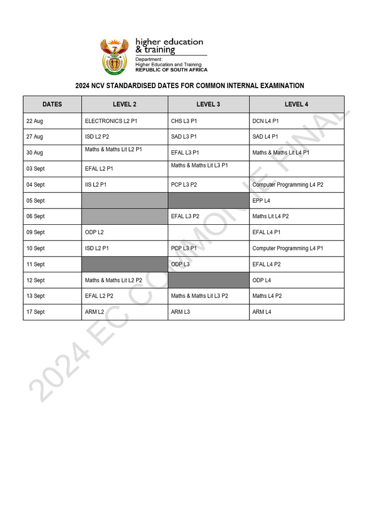2024 NCV Internal Exam Dates Schedule | PDF