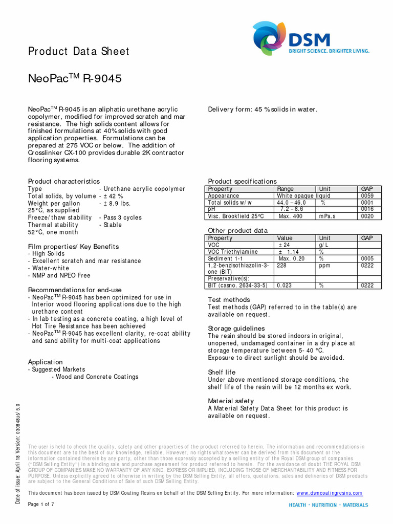 NeoPac R-9045 Product Overview | PDF | Tire | Polyurethane