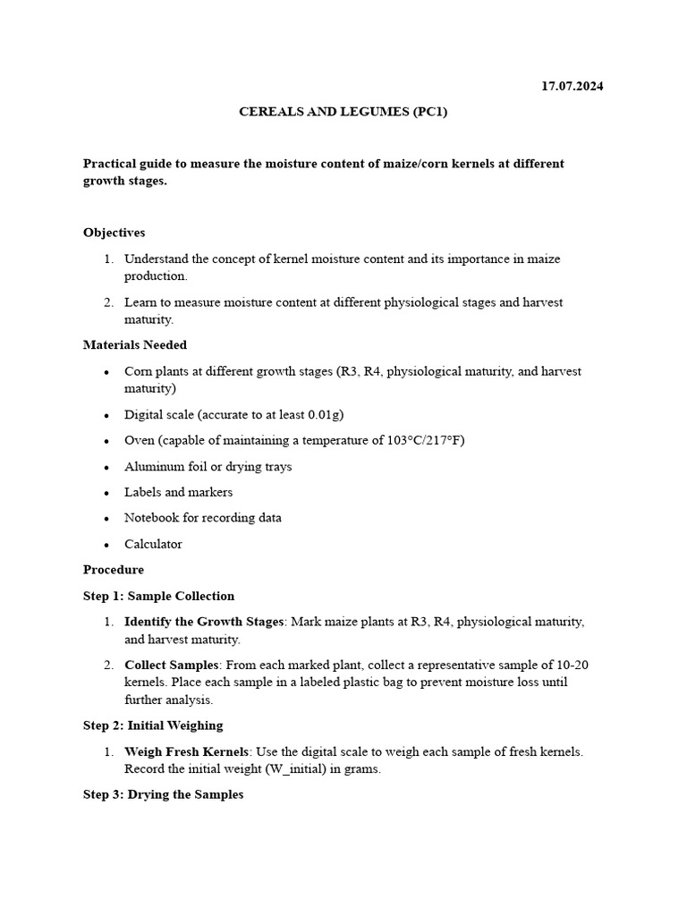 Practical Guide Measuring Corn Moisture Content PDF Seed Maize