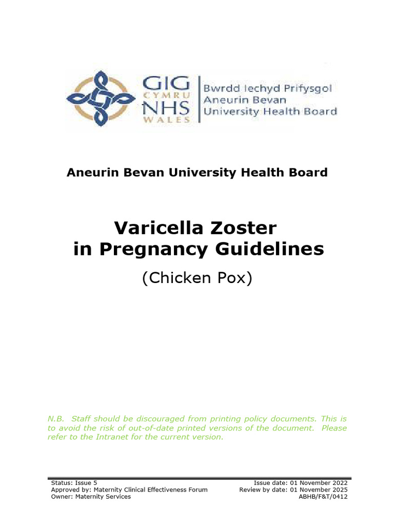 Varicella Zoster in Pregnancy Guideline - Aneurin Bevan Guideline 2022 ...