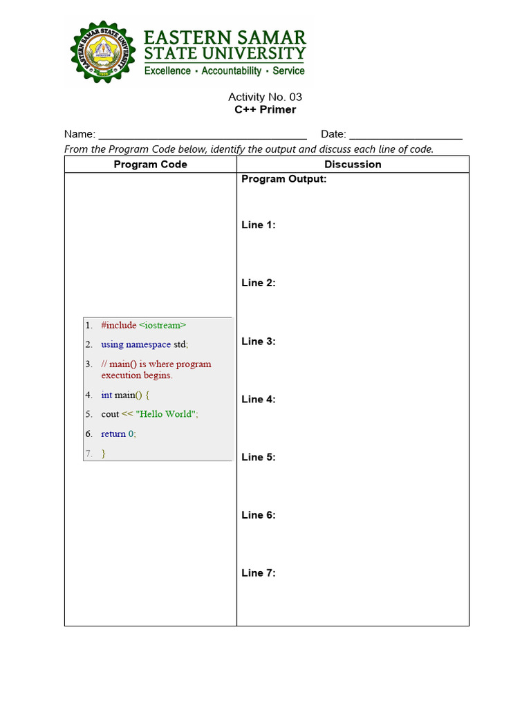 C++ Primer Activity: Code Output Analysis | PDF