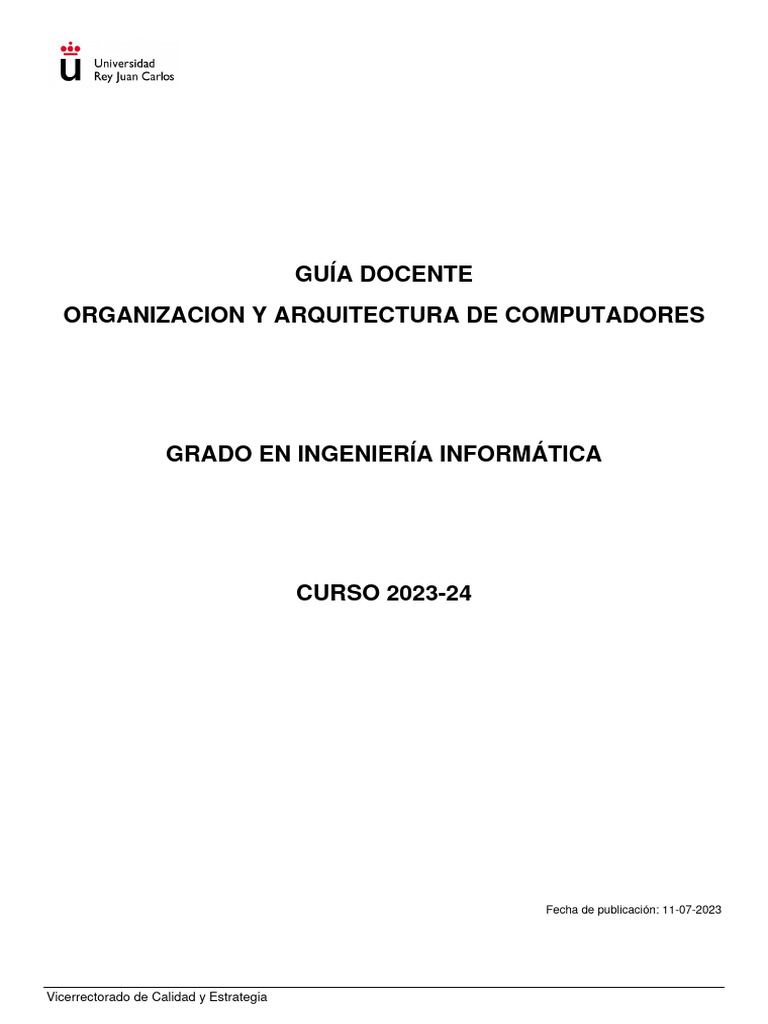 GuiaDocente - ORGANIZACION Y ARQUITECTURA DE COMPus | PDF | De entrada ...