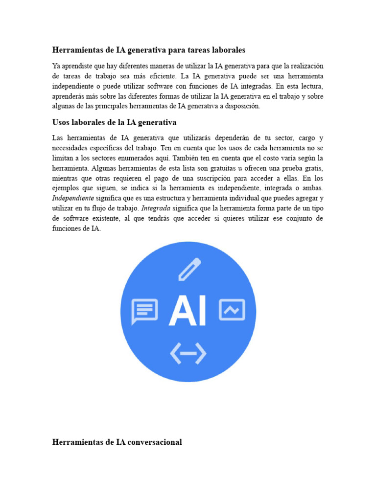 LECTURA 3 - Herramientas de IA Generativa para Tareas Laborales | PDF ...