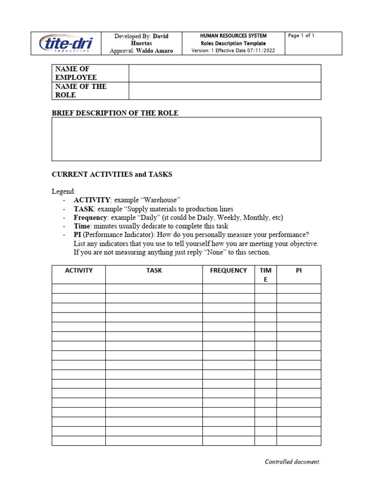 HR Roles Description Template | PDF