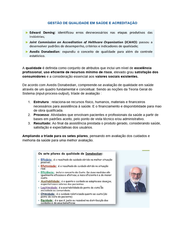 Gestão da Qualidade e Acreditação em Saúde | PDF | Qualidade (negócios ...