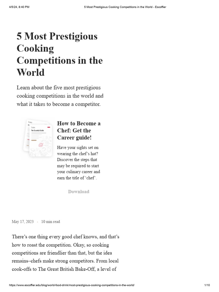 5 Most Prestigious Cooking Competitions in The World - Escoffier | PDF ...