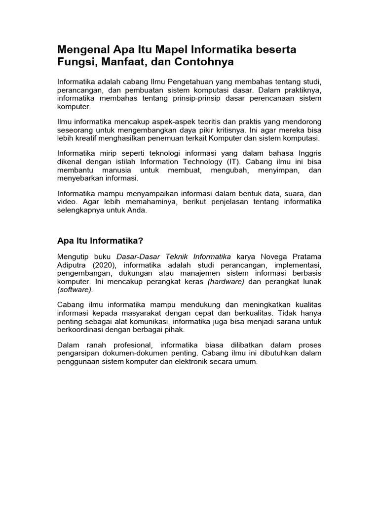 Memahami Dasar Informatika dan Manfaatnya | PDF