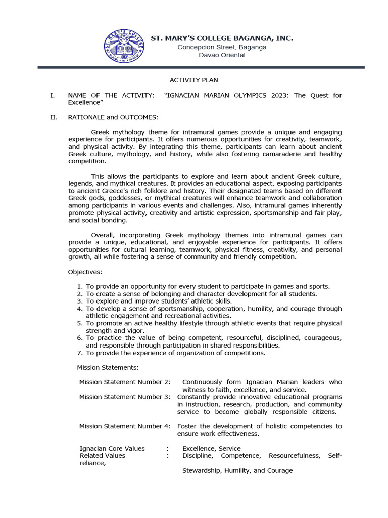 Activity Plan Intramural 2023 2024 Updated 11.08.23 | PDF | Creativity ...