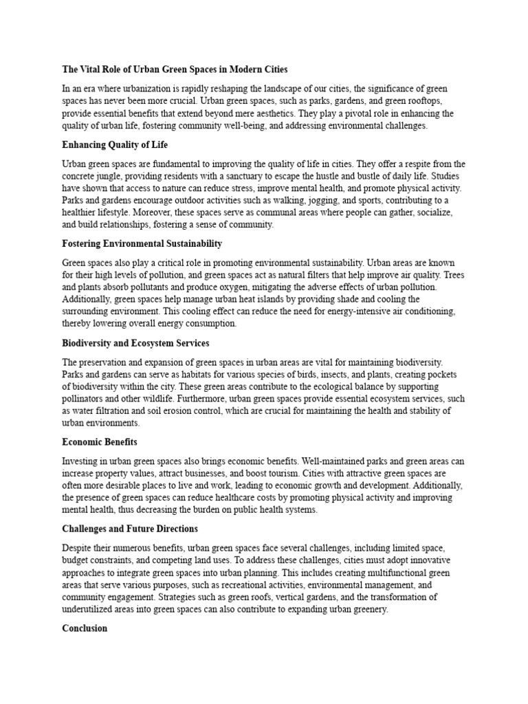 The Vital Role of Urban Green Spaces in Modern Cities | PDF ...