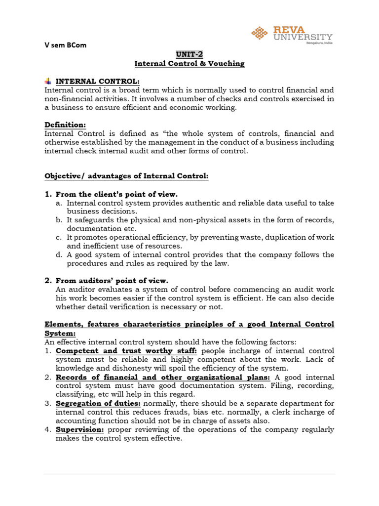 Internal Control and Internal Check Overview | PDF | Internal Control ...