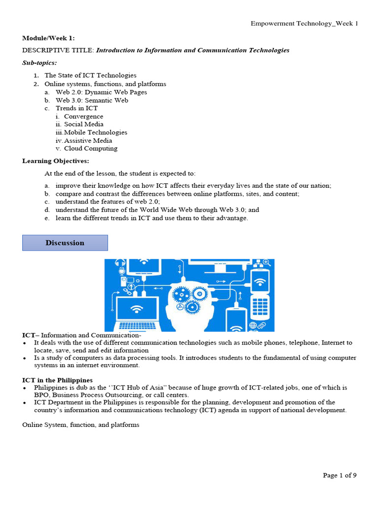 Week 1 Introduction To ICT | PDF | World Wide Web | Internet & Web