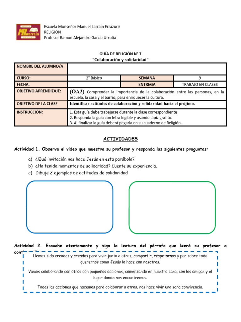 RELIGIÓN - 2° Básico - Guía #7 | PDF
