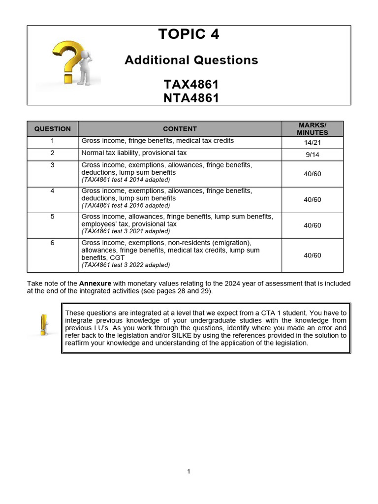 TAX4861 - 2024 - Topic 4 Additional Questions | PDF | Taxes | Economies