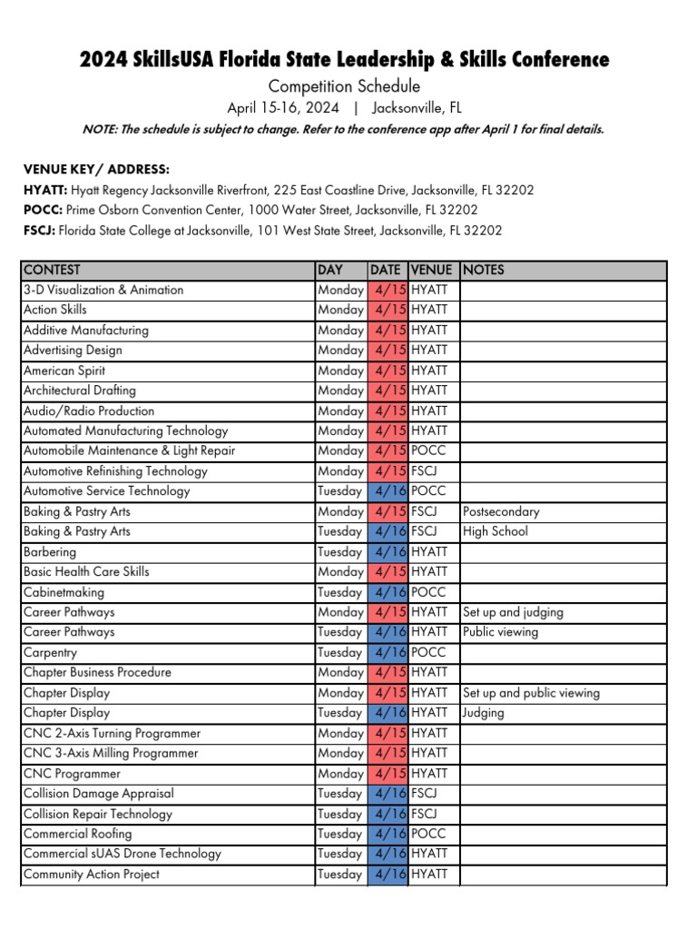 2024 Contest Schedule 3.5.24 | PDF | Jacksonville | Computing