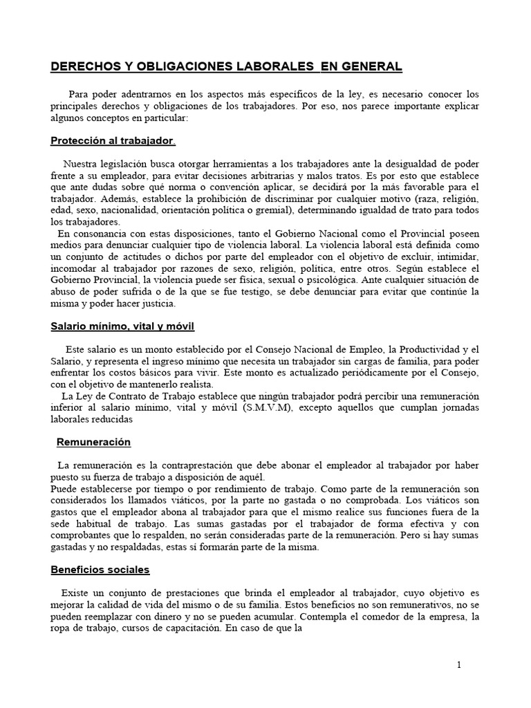 Derechos y Obligaciones Laborales | PDF | Salario | Derecho laboral