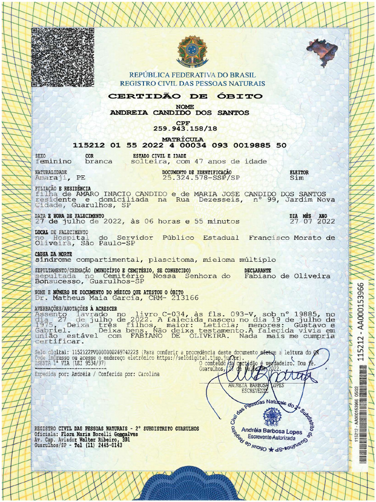 Certidão De óbito Pdf