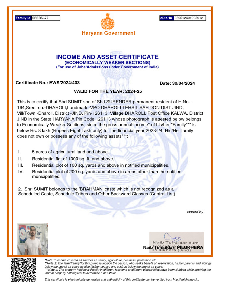 What Is Income And Asset Certificate Number