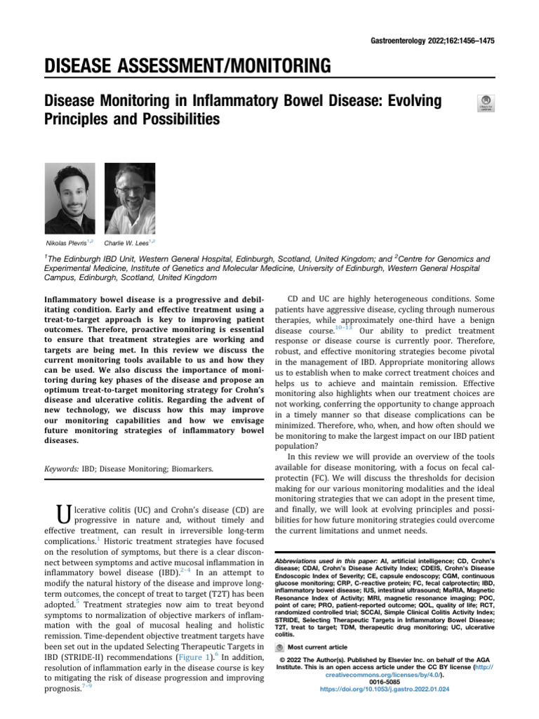 Disease Monitoring in Inflammatory Bowel Disease | PDF | Inflammatory ...