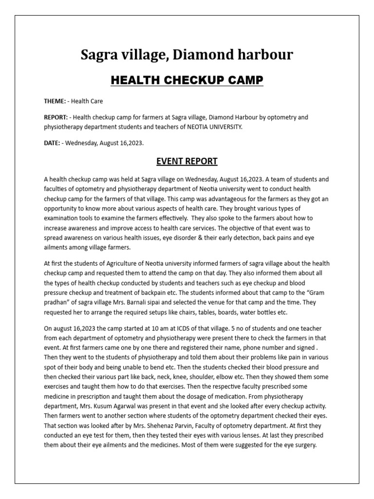 Eye Check Up Camp Sagra Report | PDF | Physical Examination | Physical ...