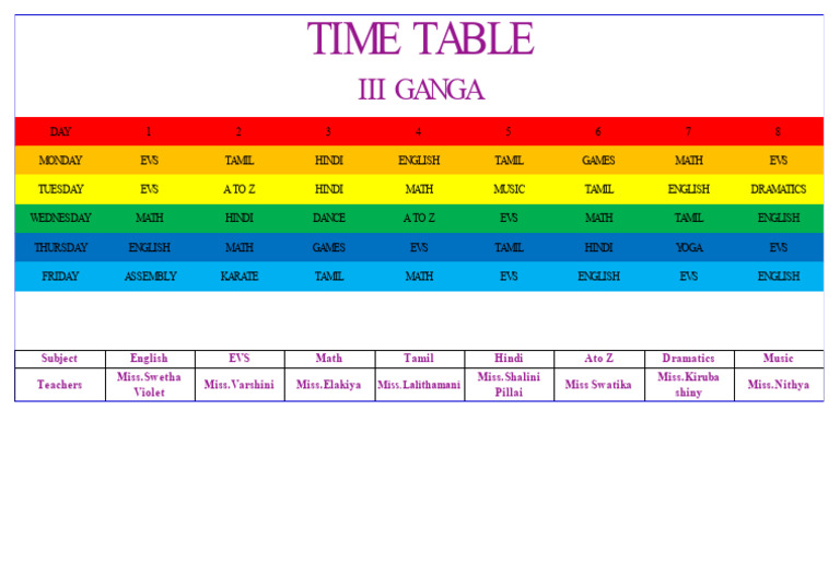 Grade 3 Weekly Class Schedule | PDF