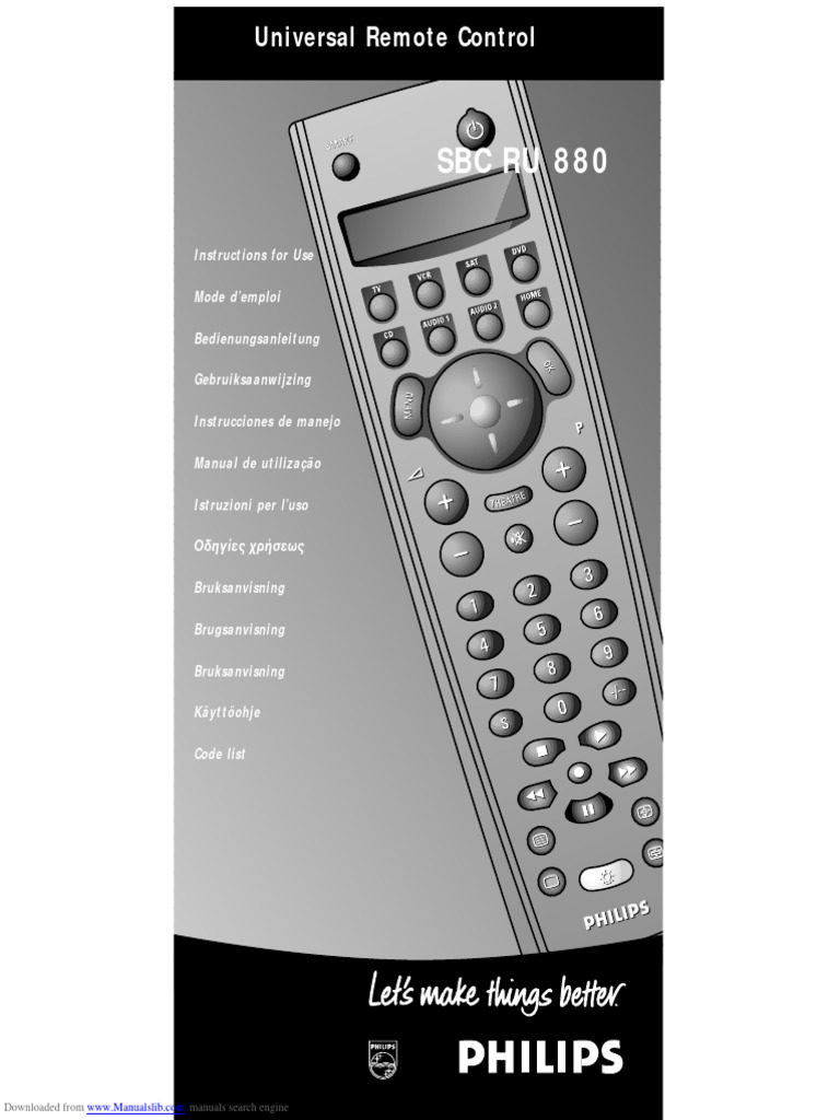 Philips SBC RU880 Remote Control Guide | PDF | Videocassette Recorder ...