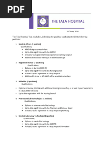 Vacancies The Tala Hospital