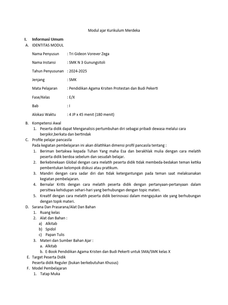 Modul Ajar Pendidikan Agama Kristen | PDF | Sains & Matematika