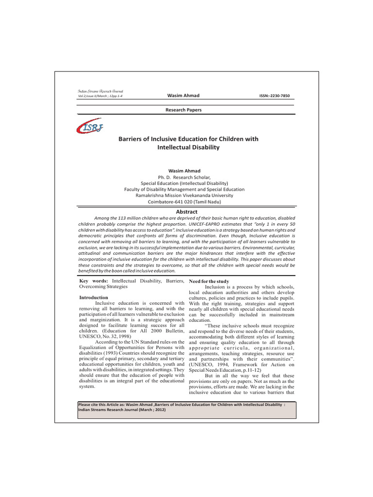 Overcoming Barriers in Inclusive Education | PDF | Inclusion (Education ...