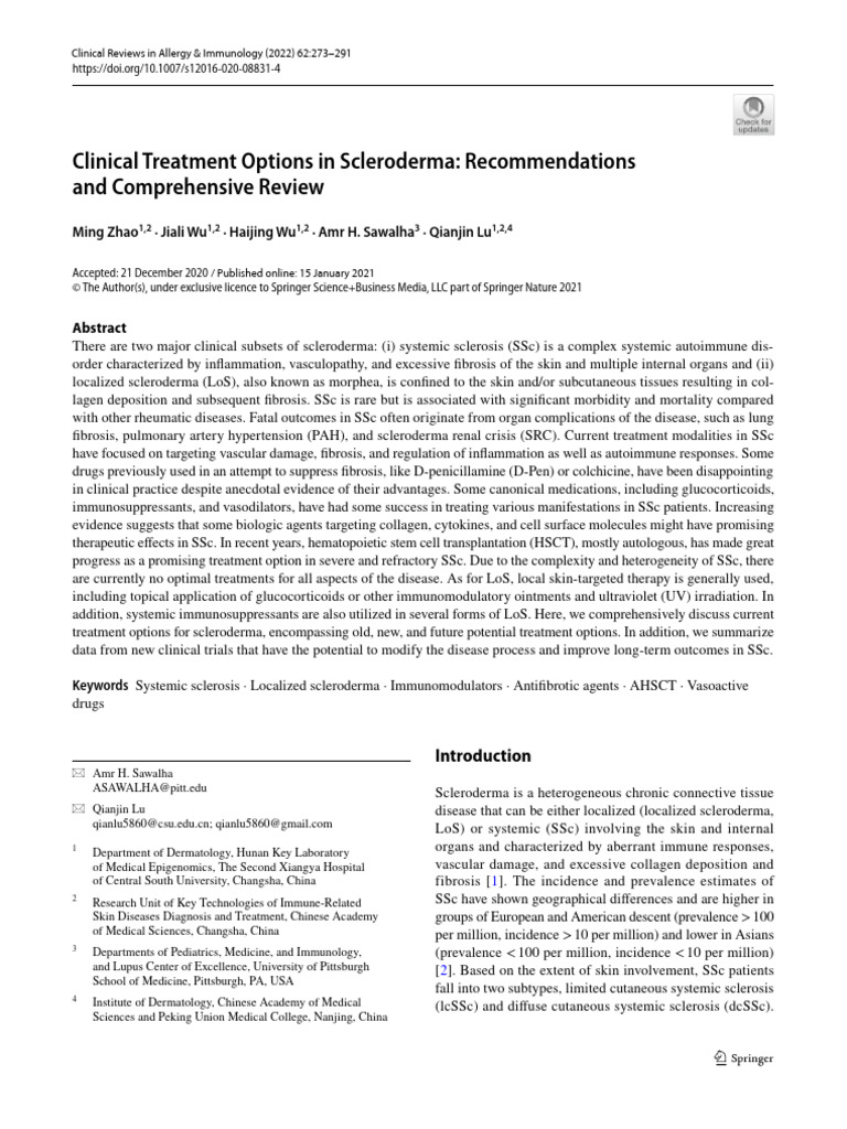 Clinical Treatment Options in Scleroderma: Recommendations and ...