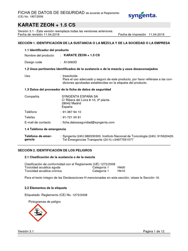 Karate Zeon Plus 1 5 Cs | PDF | Residuos | Reciclaje
