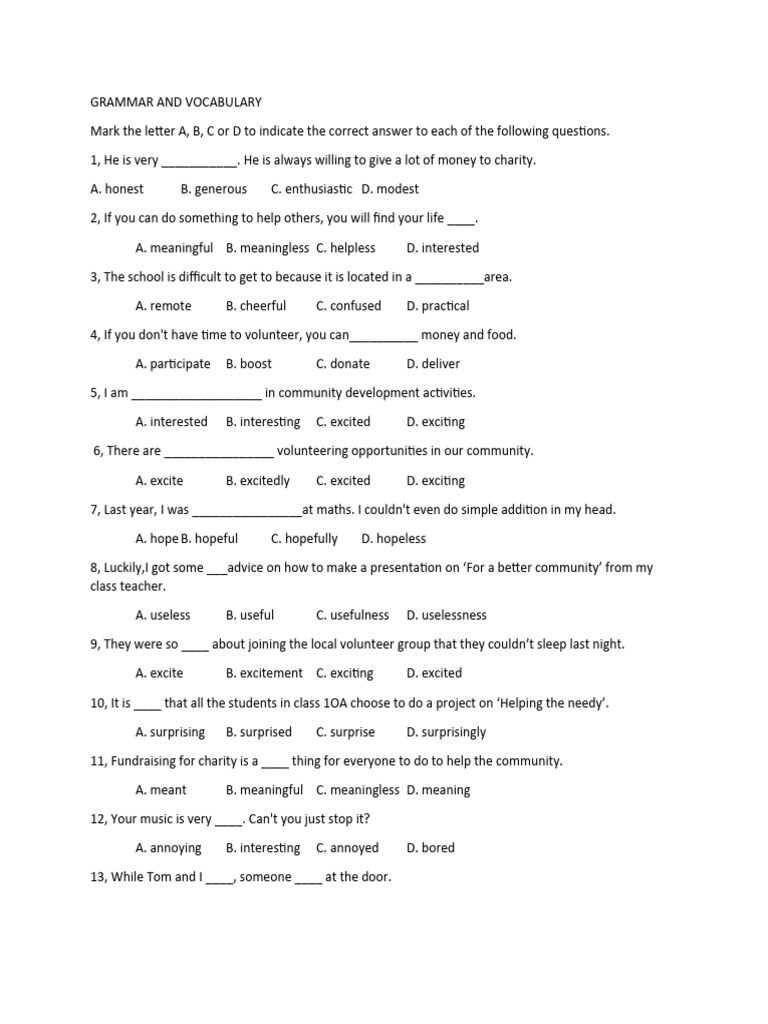 Grammar and Vocabulary Practice Test | PDF | Computer Hardware