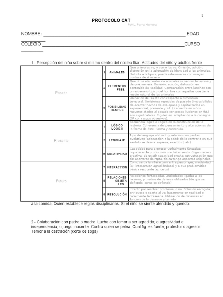 Protocolo CAT: Evaluación Infantil | PDF