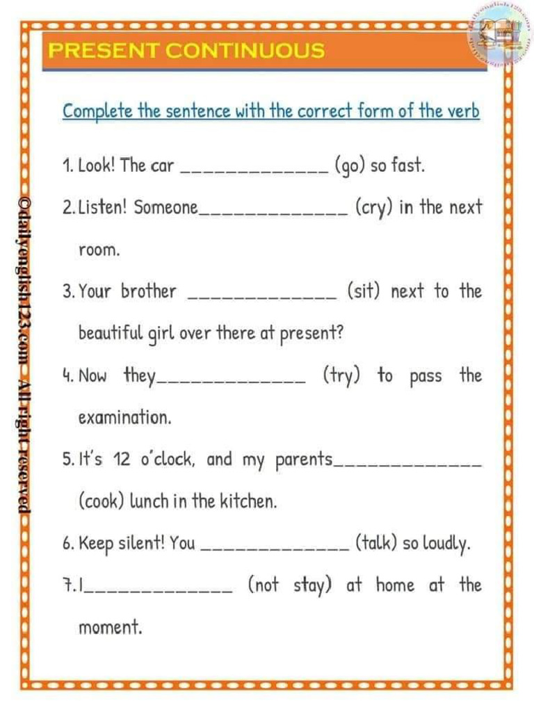 Present Continuous Sheet | PDF
